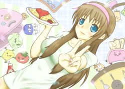Rule 34 | 1girl, bad id, bad pixiv id, bell pepper, blue eyes, blush, bread slice, breasts, brown hair, dead or alive, dutch angle, female focus, food, hairband, hitomi (doa), ketchup, large breasts, lettuce, long hair, nail polish, naked shirt, northern taro, omelet, pepper, peppers, personification, plate, refrigerator, shirt, solo, t-shirt, tecmo, toast, tomato, v