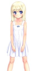 Rule 34 | 1girl, aoi kumiko, blonde hair, blue eyes, child, dress, looking at viewer, original, parted lips, short hair, simple background, solo, sundress, white background