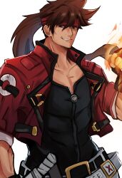 Rule 34 | 1boy, abs, absurdres, drawing, fire, guilty gear, guilty gear strive, highres, jacket, male focus, mature male, muscular, ponytail, shadowcero, sol badguy