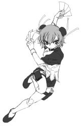 Rule 34 | 00s, 1girl, anita king, card, frown, greyscale, holster, monochrome, r.o.d the tv, read or die, ribbon, satou atsuki, shoes, short hair, shorts, solo, wristband