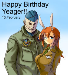 Rule 34 | 00s, 1boy, 1girl, animal ears, bad id, bad pixiv id, charles e yeager, charlotte e. yeager, chuck yeager, english text, hat, historical name connection, military, military uniform, name connection, pilot suit, rabbit ears, rabbit girl, real life, strike witches, uniform, world witches series, zippo