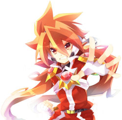 Rule 34 | 1boy, belt, belt buckle, buckle, clenched hand, fingerless gloves, gloves, grin, headset, looking at viewer, male focus, orange hair, outstretched hand, pants, red eyes, red pants, red shirt, rento (rukeai), saikyou ginga ultimate zero ~battle spirits~, shirt, simple background, smile, solo, spiked hair, white background, white gloves, zero the burning