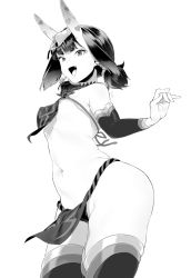 Rule 34 | 1girl, :d, bad id, bad pixiv id, breasts, chinese clothes, dudou, earrings, eyeliner, fangs, fate/grand order, fate (series), greyscale, headpiece, heart, horns, jewelry, loincloth, makeup, military, military uniform, monochrome, naval uniform, nipple slip, nipples, open mouth, panties, shiromako, short hair, shuten douji (fate), simple background, skin-covered horns, small breasts, smile, solo, standing, thick eyebrows, thighhighs, thighs, underwear, uniform, white background