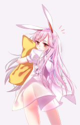 Rule 34 | 1girl, absurdres, animal ears, blush, dated, from behind, highres, hood, light purple hair, long hair, looking at viewer, looking back, nightgown, hugging object, pillow, pillow hug, rabbit ears, red eyes, reisen udongein inaba, signature, simple background, solo, touhou, vioro