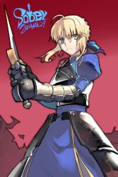 Rule 34 | 1girl, ahoge, armor, armored dress, artoria pendragon (fate), bad id, bad pixiv id, blonde hair, blood, blood on face, dress, e volution, excalibur (fate/stay night), fate/stay night, fate (series), green eyes, highres, saber (fate), solo, sword, weapon