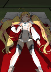 Rule 34 | 1girl, ahoge, azur lane, blonde hair, breasts, closed mouth, commentary request, detached sleeves, dress, eldridge (azur lane), closed eyes, futon, hair ornament, hand up, highres, indoors, long hair, long sleeves, lying, no shoes, on back, on bed, pillow, puffy long sleeves, puffy sleeves, shadow, sleeping, sleeveless, sleeveless dress, small breasts, solo, thighhighs, twintails, very long hair, white dress, white thighhighs, yagi no yama