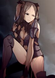 Rule 34 | 1girl, absurdres, animal ears, armor, breasts, brown eyes, brown fur, brown hair, cleavage, closed mouth, commission, fire emblem, fire emblem awakening, highres, long hair, looking to the side, medium breasts, nintendo, one eye closed, panne (fire emblem), pixiv commission, rabbit ears, rabbit girl, rindoriko, shoulder armor, solo, taguel