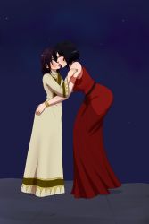 Rule 34 | 2girls, absurdres, age difference, alternate hair length, alternate hairstyle, asami sato, ass grab, avatar: the last airbender, avatar legends, black hair, blind, commission, commissioner upload, dress, earrings, eyeshadow, french kiss, highres, jewelry, kiss, lipstick, m-a-v-e-r-i-c-k, makeup, multiple girls, nickelodeon, non-web source, red dress, short hair, the legend of korra, time paradox, tongue, tongue out, toph bei fong, yuri