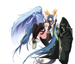 Rule 34 | 1girl, absurdres, angel wings, armpits, arms behind head, arms up, ass, asymmetrical wings, bakaring, belt, black thighhighs, blue hair, breasts, cleavage, detached sleeves, dizzy (guilty gear), full body, guilty gear, guilty gear xrd, hair between eyes, hair ornament, hair ribbon, hair rings, highres, large breasts, long hair, necro (guilty gear), open mouth, red eyes, ribbon, sidelocks, simple background, skindentation, tail, tail ornament, tail ribbon, thick thighs, thigh strap, thighhighs, thighs, twintails, undine (guilty gear), white background, wide sleeves, wings, yellow ribbon