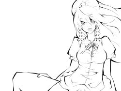 Rule 34 | 1girl, braid, breasts, female focus, greyscale, hat, hong meiling, long hair, melonpan (artist), monochrome, solo, touhou, white background