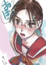 Rule 34 | 1girl, glasses, hoshina tomoko, school uniform, serafuku, solo, sweat, to heart, to heart (series)