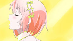 Rule 34 | 10s, 1girl, alternate color, blush, cape, closed eyes, derivative work, fortissimo, gradient background, hair ornament, hairclip, looking away, mahou shoujo madoka magica, mahou shoujo madoka magica (anime), mahou shoujo madoka magica movie 1 &amp; 2, miki sayaka, musical note, musical note hair ornament, plastic memories, profile, short hair, solo, x k o, yellow theme