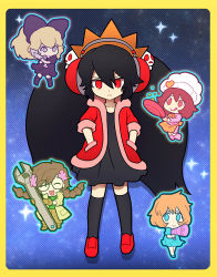 Rule 34 | alternate costume, anna (crazy galaxy), ashley (warioware), black dress, chiimako, claudia (crazy galaxy), cocomin (crazy galaxy), crazy galaxy, dress, hair ornament, hands in pockets, headphones, jacket, long hair, nintendo, official alternate costume, red eyes, red footwear, skull hair ornament, star (symbol), starry background, twintails, vanessa (crazy galaxy), very long hair, warioware