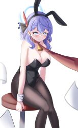 Rule 34 | 1girl, absurdres, ako (blue archive), blue archive, blue eyes, blue hair, breasts, cake walker, cleavage, collar, highres, large breasts, leotard, pantyhose, playboy bunny, simple background, solo, thighs, white background