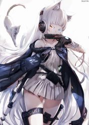 Rule 34 | 1girl, ai arctic warfare, animal, animal ear fluff, animal ears, artist name, awp (girls&#039; frontline) (nekoya (liu)), bad id, bad pixiv id, bandaged arm, bandages, bare shoulders, black gloves, black jacket, blue eyes, bolt action, cat, cat ears, closed mouth, collarbone, colored eyelashes, commentary request, dress, english text, girls&#039; frontline, gloves, grey background, gun, handgun, heterochromia, highres, holding, holding gun, holding weapon, jacket, knife, long hair, looking at viewer, name connection, nekoya (liu), object namesake, off shoulder, original, pleated dress, rifle, sig p220/p226, sig p220/p226, signature, sleeveless, sleeveless dress, sniper rifle, solo, thigh strap, trigger discipline, very long hair, weapon, white cat, white dress, white hair, yellow eyes
