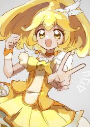 Rule 34 | 1girl, blonde hair, bow, choker, cure peace, hair flaps, highres, kamogawa140, kise yayoi, long hair, magical girl, one-hour drawing challenge, pouch, precure, skirt, smile, smile precure!, solo, v, wide ponytail, yellow bow, yellow choker, yellow eyes, yellow skirt, yellow theme