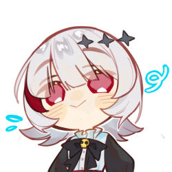 Rule 34 | accelc1142, black bow, black bowtie, bow, bowtie, chibi, dtto., highres, indie utaite, multicolored hair, pale skin, red eyes, red hair, scarz, short hair, skull ornament, smile, utaite, virtual youtuber, white background, white hair