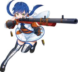 Rule 34 | &gt;:o, 1girl, :o, antique firearm, blue hair, blunt bangs, detached sleeves, firearm, firelock, flintlock, full body, gloves, gun, imai hiyoko, looking at viewer, nakatsu (oshiro project), official art, oshiro project:re, oshiro project:re, partially fingerless gloves, solo, transparent background, twintails, v-shaped eyebrows, weapon, yellow eyes
