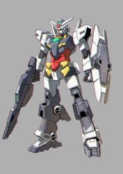 Rule 34 | beam rifle, blue eyes, clenched hands, core gundam, energy gun, glowing, glowing eyes, grey background, gun, gundam, gundam build divers, gundam build divers re:rise, highres, holding, holding gun, holding weapon, mecha, no humans, robot, solo, standing, sukekiyo56, weapon