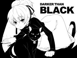Rule 34 | 00s, 1girl, all fours, b-ginga, black cat, cat, darker than black, female focus, greyscale, mao (darker than black), monochrome, solo, yin (darker than black)