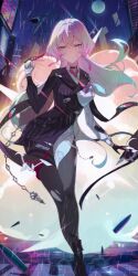 Rule 34 | artist request, bandages, boots, cape, earrings, gloves, glowing, glowing eyes, highres, honkai (series), honkai impact 3rd, jewelry, lantern (honkai impact), multicolored hair, necktie, no pants, pantyhose, shirt, tagme, torn clothes, white shirt