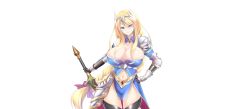Rule 34 | 1girl, armor, blonde hair, braid, breasts, chikubi (artist), cleavage, closed mouth, clothing cutout, cowboy shot, crown, detached sleeves, diana (ingoku no himekishi shimai), female focus, female knight, game cg, gauntlets, green eyes, groin, hand on hilt, hand on own hip, head tilt, highres, holding, holding sword, holding weapon, huge breasts, ingoku no himekishi shimai: orc no kachiku naedoko, knight, legs, long braid, long hair, looking at viewer, low-tied long hair, navel, navel cutout, original, pelvic curtain, shoulder armor, single braid, smile, solo, standing, sword, thighhighs, thighs, transparent background, weapon, zion (company)