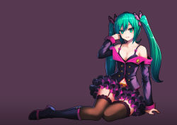 Rule 34 | 1girl, black footwear, boots, bra, butterfly hair ornament, defiaz (infinity), full body, garter straps, green eyes, green hair, hair ornament, hatsune miku, honey whip (module), long hair, matching hair/eyes, md5 mismatch, navel, project diva (series), project diva f, resolution mismatch, simple background, sitting, solo, source larger, sweet devil (vocaloid), thighhighs, twintails, underwear, vocaloid, zettai ryouiki