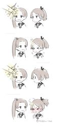 Rule 34 | &gt; &lt;, 2girls, 4koma, ayanami (kancolle), blush, closed eyes, comic, commentary request, cropped torso, full-face blush, hair ribbon, kantai collection, light beam, long hair, monochrome, multiple girls, neck ribbon, nyoriko, one-hour drawing challenge, parted bangs, ponytail, ribbon, sailor collar, school uniform, serafuku, shikinami (kancolle), side ponytail, simple background, sparkle, sweat, trembling, twitter username, wavy mouth, white background