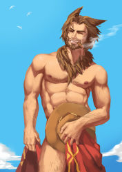 Rule 34 | 1boy, abs, animal ears, body hair, cassidy (overwatch), cigar, hat, male focus, muscular, outdoors, overwatch, overwatch 1, paomao, pectorals, public indecency, smile, smoking, solo, undressing