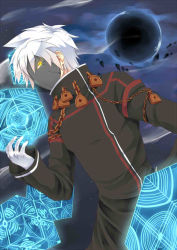Rule 34 | 1boy, chain, cloud, cloudy sky, dutch angle, elsword, glave (elsword), gloves, male focus, mask, moon, shironekojr, sky, solo, white gloves, white hair