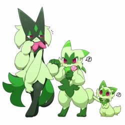 Rule 34 | 2others, :3, animal ears, animal feet, animal hands, animated, arm up, blush, body fur, cat, cat ears, cat tail, claws, closed mouth, creatures (company), evolutionary line, floragato, full body, furry, game freak, green fur, green hair, half-closed eyes, hand to own mouth, hand up, hands up, happy, light blush, looking at another, looking back, meowscarada, motion lines, multiple others, musical note, nintendo, notice lines, other focus, outstretched arm, pawpads, pokemon, pokemon (creature), poking, red eyes, short hair, simple background, sitting, smile, speech bubble, spoken musical note, sprigatito, standing, tail, taro (tontaro), two-tone fur, video, white background, wide-eyed