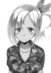 Rule 34 | 1girl, blush, breasts, greyscale, kamome yuu, looking at viewer, monochrome, original, short hair, simple background, solo, white background