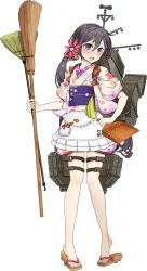 Rule 34 | 10s, 1girl, akebono (kancolle), apron, bell, broom, drew (drew213g), dustpan, flower, full body, hair bell, hair flower, hair ornament, holding, holding dustpan, japanese clothes, jingle bell, kantai collection, kimono, machinery, official art, sandals, solo, transparent background
