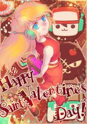 Rule 34 | 1girl, absurdres, android, artist request, blonde hair, blue eyes, box, breasts, chocolate, closed mouth, colored skin, crop top, curly brace, doukutsu monogatari, full body, happy valentine, heart-shaped box, highres, joints, long hair, looking at viewer, midriff, official art, pants, quote (doukutsu monogatari), red tank top, robot ears, robot joints, small breasts, smile, solo, tank top, valentine, white skin