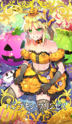 Rule 34 | 1girl, angry, artist name, bandeau, bat (animal), blonde hair, candy, card (medium), card parody, choker, commentary, commentary request, craft essence (fate), detached sleeves, elbow gloves, fate/grand order, fate (series), food, ghost, gloves, green eyes, halloween costume, hat, highres, jack-o&#039;-lantern, lollipop, midriff, mordred (fate), mordred (fate/apocrypha), mordred (pumpkin princess) (fate), ponytail, pumpkin, redrop, ribbon, ribbon choker, skirt, stellated octahedron, sweat, thighhighs, witch hat, zettai ryouiki