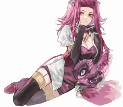 Rule 34 | 1girl, black gloves, black thighhighs, breasts, brown eyes, cleavage, dress, elbow gloves, fingerless gloves, garter straps, gloves, hair intakes, hair ornament, hairpin, head rest, highres, izayoi aki, long hair, medium breasts, naoki (2rzmcaizerails6), purple dress, red footwear, red hair, short dress, short sleeves, simple background, sketch, solo, thighhighs, white background, yu-gi-oh!, yu-gi-oh! 5d&#039;s, zettai ryouiki