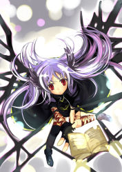 Rule 34 | 00s, 1girl, arm belt, asymmetrical clothes, asymmetrical legwear, belt, black wings, fingerless gloves, gloves, leg belt, lyrical nanoha, magical girl, mahou shoujo lyrical nanoha, mahou shoujo lyrical nanoha a&#039;s, red eyes, reinforce, silver hair, solo, thighhighs, tome of the night sky, too many, too many belts, uneven legwear, winged hair ornament, wings, yu yu