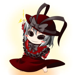 Rule 34 | 1girl, alternate color, alternate hair color, blush stickers, chibi, dress, female focus, frills, grey hair, hand on own hip, hat, hat ribbon, ichimi, nagae iku, player 2, pointing, pointing up, ribbon, saturday night fever, smirk, solid circle eyes, solo, touhou