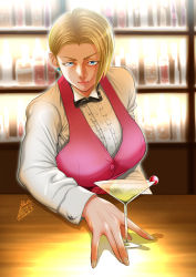 Rule 34 | 1girl, absurdres, bar (place), bartender, cup, drinking glass, highres, king (snk), looking at viewer, ryuuko no ken, snk, solo, the king of fighters, the king of fighters xv, wine glass