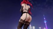Rule 34 | 1girl, 3d, animated, artist request, ass, ass focus, ass shake, audible music, azur lane, black bra, black gloves, black panties, black thighhighs, bouncing breasts, bow, bra, breasts, city, curvy, dancing, elbow gloves, garter belt, garter straps, gloves, hair bow, honolulu (azur lane), huge ass, lace, lace-trimmed legwear, lace trim, large breasts, long hair, night, outdoors, panties, red eyes, red hair, saliva, saliva trail, shiny skin, side-tie panties, signature, skindentation, solo, sound, thighhighs, thong, twintails, underwear, video