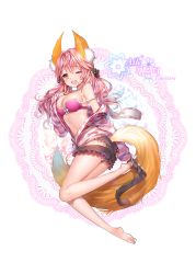 Rule 34 | 10s, 1girl, aile (crossroads), animal ears, bad id, bad twitter id, barefoot, bow, breasts, casual, causal, fate/extra, fate (series), feet, fox ears, fox tail, hair bow, hair ribbon, highres, jacket, large breasts, off shoulder, official alternate costume, one eye closed, pink hair, ribbon, single sock, smile, sock pull, socks, soles, solo, tail, tamamo (fate), tamamo no mae (fate/extra), tamamo no mae (spring casual) (fate), toes, transparent background, twintails, unzipping, yellow eyes