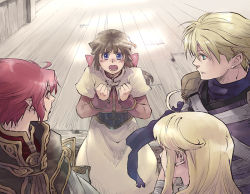 Rule 34 | 2boys, 2girls, acolyte (ragnarok online), armor, assassin (ragnarok online), bandages, blonde hair, blue eyes, blush, brown capelet, brown hair, brown shirt, cape, capelet, commentary request, feet out of frame, long hair, long sleeves, looking at another, looking at viewer, multiple boys, multiple girls, open mouth, orange eyes, pauldrons, priest (ragnarok online), purple eyes, purple scarf, purple shirt, ragnarok online, red hair, red shirt, scarf, sezaki takumi, shirt, short hair, shoulder armor, skirt, torn clothes, torn scarf, upper body, white cape, white capelet, white skirt, wizard (ragnarok online)