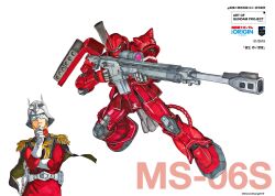 Rule 34 | 1boy, absurdres, aiming, bazooka (gundam), belt, blonde hair, char aznable, character name, commentary request, copyright name, epaulettes, gloves, gun, gundam, hand on own chin, helmet, highres, holding, holding gun, holding weapon, jacket, marker (medium), mask, mecha, military, military uniform, mobile suit, mobile suit gundam, mobile suit gundam the origin, one-eyed, parted lips, red eyes, red jacket, robot, science fiction, shoulder spikes, spikes, steven (sz0097), stroking own chin, traditional media, uniform, weapon, white belt, white gloves, zaku ii s char custom, zeon