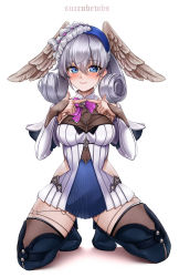 Rule 34 | 1girl, blue eyes, head wings, highres, melia antiqua, silver hair, simple background, solo, succubewbs, white background, wings, xenoblade chronicles: future connected, xenoblade chronicles (series), xenoblade chronicles 1