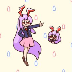Rule 34 | 1girl, animal ears, blazer, brown footwear, closed mouth, collared shirt, commentary, commission, english commentary, full body, highres, jacket, long hair, long sleeves, looking at viewer, multiple views, necktie, numenoko, pink skirt, purple hair, rabbit ears, red eyes, red necktie, reisen udongein inaba, shirt, simple background, skirt, socks, tan tan pou, touhou, very long hair, white background, white shirt, white socks