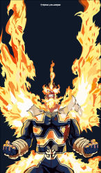 Rule 34 | 1boy, arms at sides, beard, blue bodysuit, blue eyes, bodysuit, boku no hero academia, bulge, covered abs, endeavor (boku no hero academia), facial hair, fiery hair, fiery wings, fingerless gloves, flaming eye, gloves, highres, large pectorals, male focus, mature male, muscular, muscular male, orange wings, pectorals, phone wallpaper, raijtt, red hair, scar, scar across eye, scar on face, short hair, sideburns, solo, spiked hair, stubble, thick thighs, thighs, wallpaper, wings