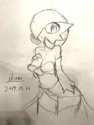 Rule 34 | 1girl, artist name, bare shoulders, breasts, cleavage, collarbone, creatures (company), cropped legs, dated, female focus, game freak, gardevoir, gen 3 pokemon, greyscale, hair over one eye, hand on own chest, hand up, ikanomaru, looking to the side, medium breasts, monochrome, nintendo, panties, pokemon, pokemon (creature), pokemon rse, short hair, signature, sketch, smile, solo, standing, strapless, text focus, thighhighs, traditional media, tube top, underwear