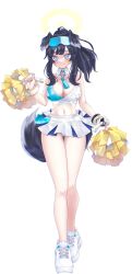 Rule 34 | 1girl, absurdres, animal ears, bare shoulders, black hair, blue archive, blue eyes, blush, breasts, cheerleader, cleavage, commission, crop top, dog ears, dog girl, dog tail, eyewear on head, full body, goggles, goggles on head, halo, hibiki (blue archive), hibiki (cheer squad) (blue archive), highres, holding, holding pom poms, large breasts, long hair, looking at viewer, midriff, millennium cheerleader outfit (blue archive), miniskirt, navel, official alternate costume, pleated skirt, pom pom (cheerleading), pom poms, ponytail, ribbon, shinokamiharuya, shoes, simple background, skeb commission, skirt, sleeveless, sneakers, solo, standing, sunglasses, tail, thighs, white background, white footwear