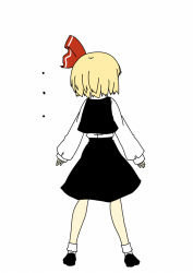 Rule 34 | ..., 1girl, blonde hair, bow, embodiment of scarlet devil, female focus, flat color, from behind, full body, hair bow, rumia, short hair, simple background, solo, standing, touhou, uro (urotanc), white background