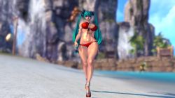Rule 34 | 10s, 3d, aqua hair, ass, beach, bikini, blade &amp; soul, breasts, day, gon (blade &amp; soul), huge ass, huge breasts, large breasts, nail polish, solo, swimsuit, twintails
